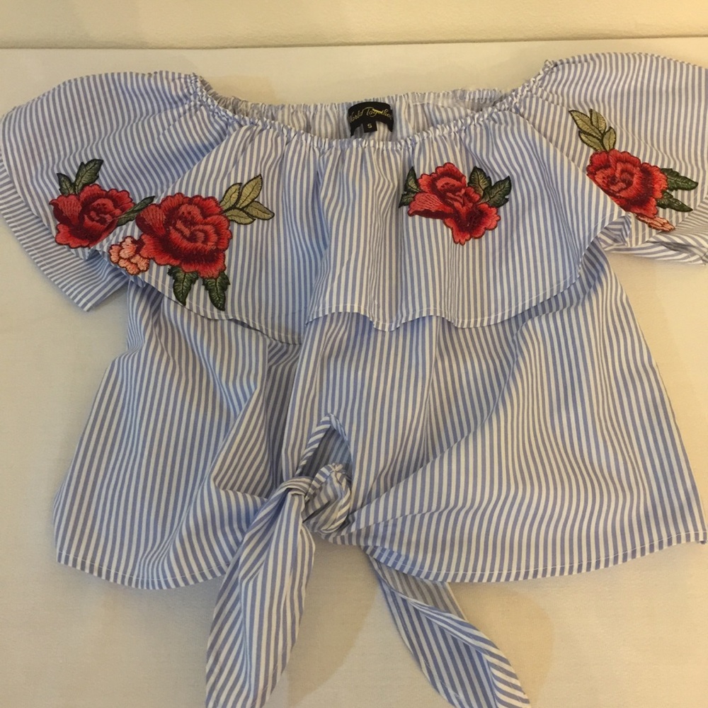World Together  blue/white striped crop top size S